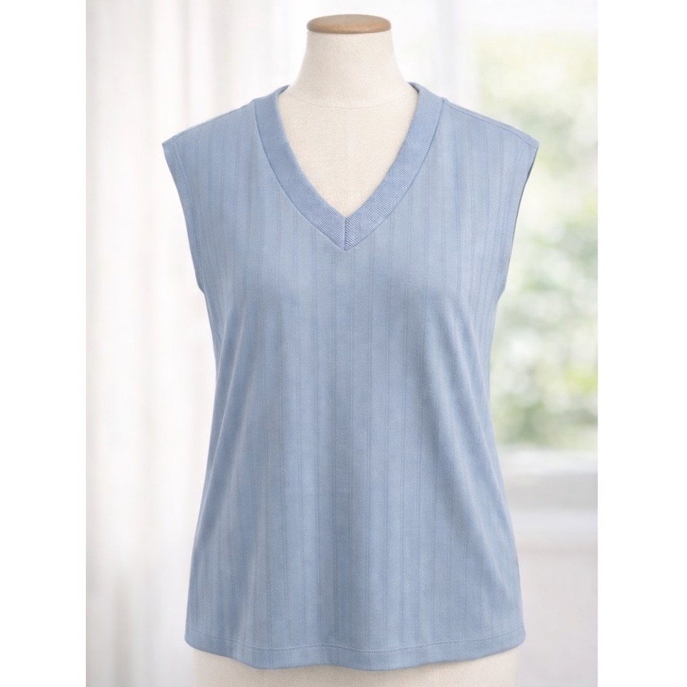 New ELIE TAHARI‎ Light Blue Ribbed Sleeveless Top Tee Soft Modal Knit Size XS